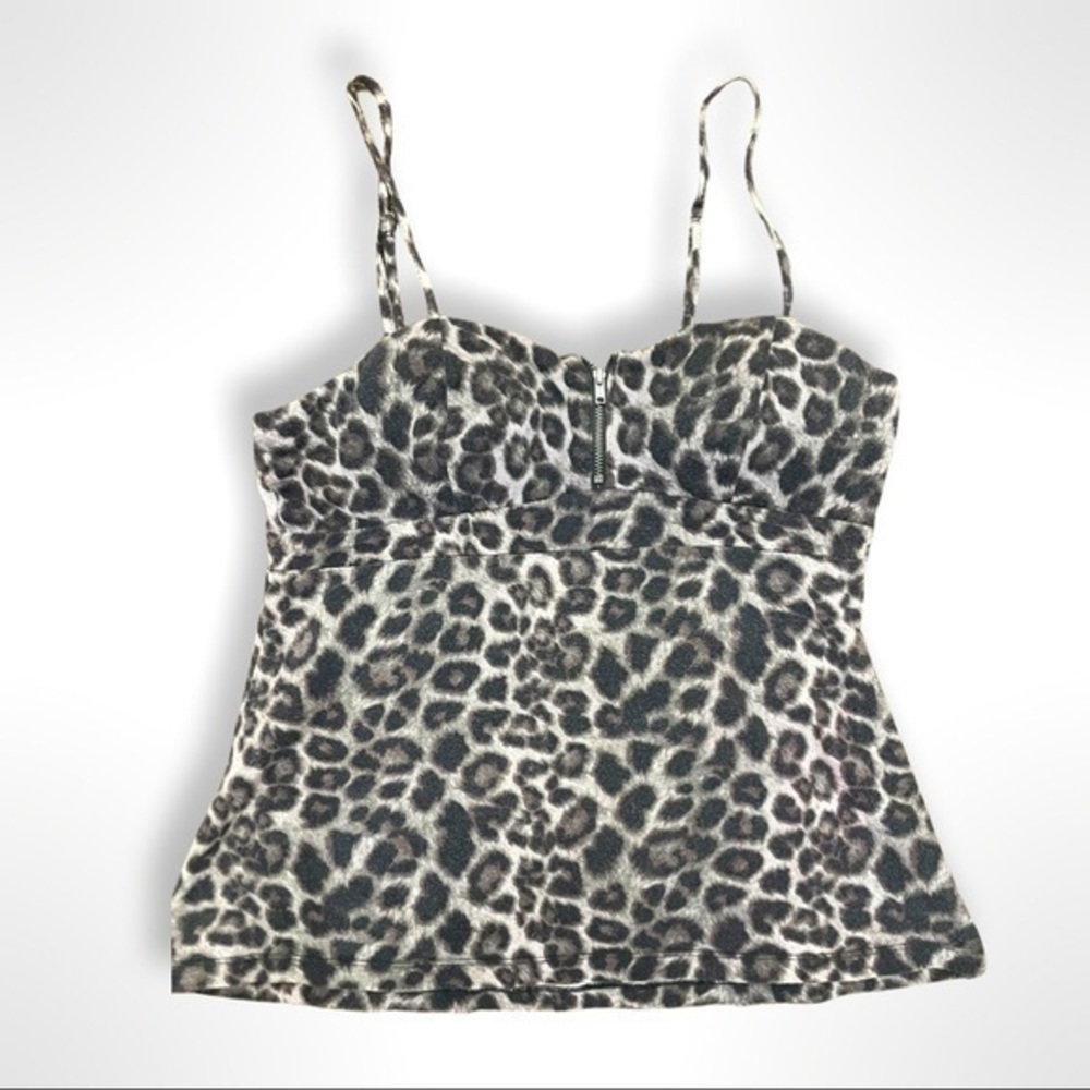 Leopard zip down tank top